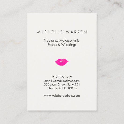 ピンクはっきりしたの唇の水の色メイクアップアーティスト 名刺 (裏面)