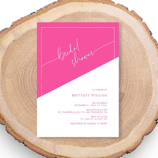 ピンクはっきりしたの幾何学的スクリプトブライダルシャワー 招待状