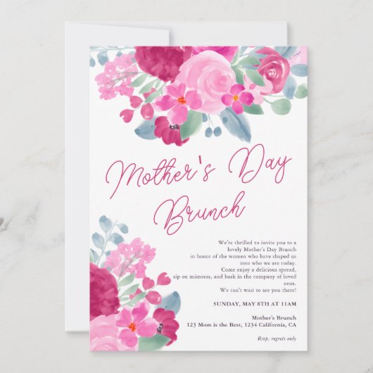 ピンクはっきりしたの梅フローラ水の色の母の日 招待状 (正面)
