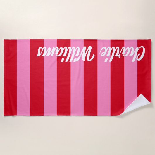 ピンクはっきりしたの横ストライプカスタムの名前 ビーチタオル (正面)