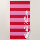 ピンクはっきりしたの横ストライプカスタムの名前 ビーチタオル (正面)