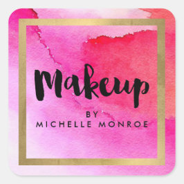 ピンクはっきりしたの水彩作品 スクエアシール