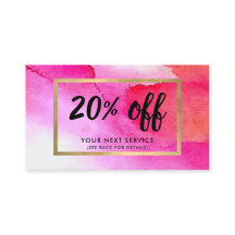 ピンクはっきりしたの水彩割引クーポンカード