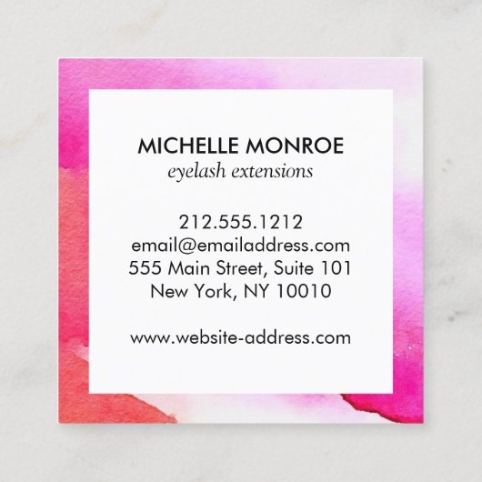 ピンクはっきりしたの水色のラッシュエクステンション スクエア名刺 (裏面)