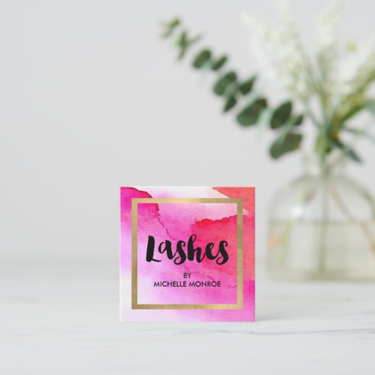 ピンクはっきりしたの水色のラッシュエクステンション スクエア名刺 (スタンド正面)