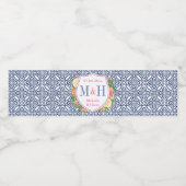 ピンクはっきりしたの花シトラスブルー結婚タイルの紋 ペットボトルラベル (シングルラベル)