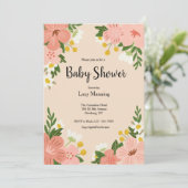 ピンクはっきりしたの花赤ちゃんシャワー 招待状 (スタンド正面)