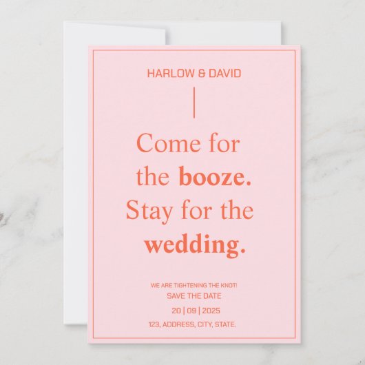 ピンクはっきりしたの赤面結婚式の日付を保存 招待状 (正面)