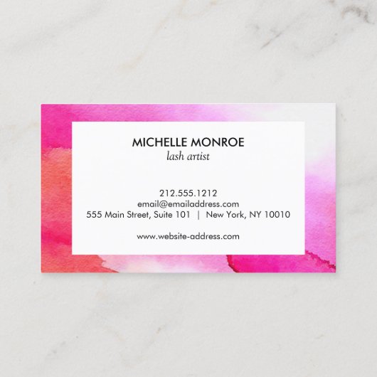 ピンクはっきりしたウォーターカラーラッシュエクステンションサロン 名刺 (裏面)