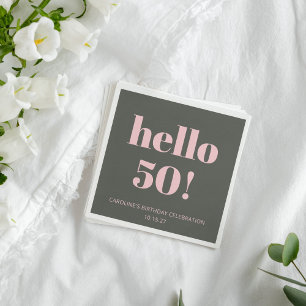 ピンクはっきりしたオリーブモダンセージ50th誕生日パーティー スタンダードカクテルナプキン