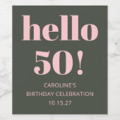 ピンクはっきりしたオリーブモダンセージ50th誕生日パーティー ワインラベル (シングルラベル)