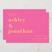 ピンクはっきりしたオレンジタイポグラフィモダン結婚ズ 招待状 (正面/裏面)