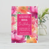 ピンクはっきりしたオレンジピーニーのエレガントな誕生日パーティー 招待状 (スタンド正面)