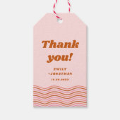 ピンクはっきりしたオレンジレッドレトログルーヴィディスコ結婚ズ ギフトタグ (正面)