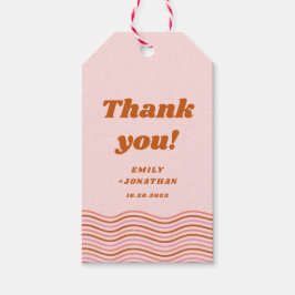 ピンクはっきりしたオレンジレッドレトログルーヴィディスコ結婚ズ ギフトタグ