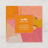 ピンクはっきりしたオレンジ抽象芸術名刺 スクエア名刺 (裏面)