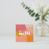 ピンクはっきりしたオレンジ抽象芸術名刺 スクエア名刺 (スタンド正面)