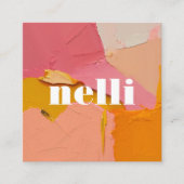 ピンクはっきりしたオレンジ抽象芸術名刺 スクエア名刺 (正面)