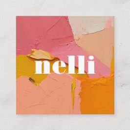 ピンクはっきりしたオレンジ抽象芸術名刺 スクエア名刺