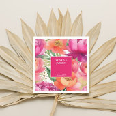 ピンクはっきりしたオレンジ色のピーニーのエレガントな結婚式の食器 スタンダードカクテルナプキン