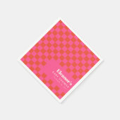 ピンクはっきりしたオレンジ色チェッカーボードパターン赤ちゃんシャワー スタンダードカクテルナプキン (角)