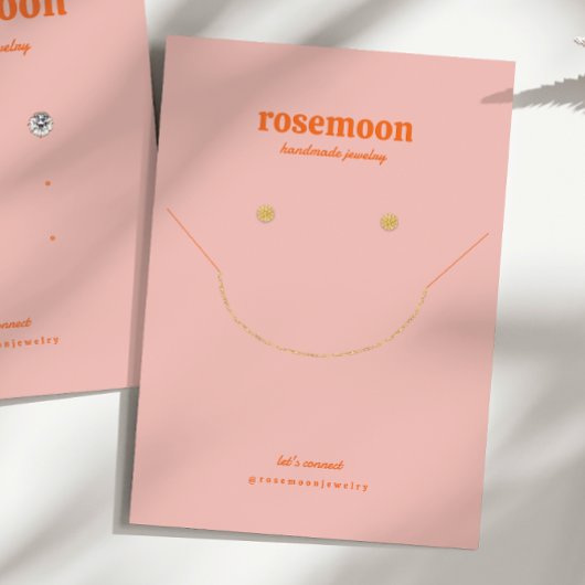 ピンクはっきりしたオ鮮やかレンジネックレス及びイヤリングカード