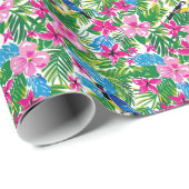 ピンクはっきりしたカラフルのトロピカルクリスマスホリデー ラッピングペーパー (ロールコーナー)