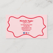 ピンクはっきりしたクモダンレッドスクワイグル波レトロ 名刺 (裏面)