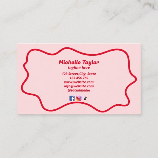 ピンクはっきりしたクモダンレッドスクワイグル波レトロ 名刺 (裏面)