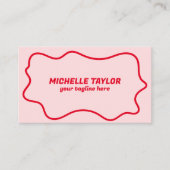 ピンクはっきりしたクモダンレッドスクワイグル波レトロ 名刺 (正面)