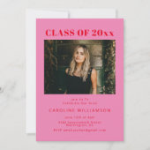 ピンクはっきりしたクモダンレッド2写真卒業パーティー 招待状 (正面)