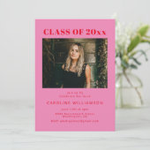 ピンクはっきりしたクモダンレッド2写真卒業パーティー 招待状 (スタンド正面)