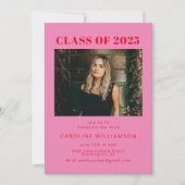 ピンクはっきりしたクモダンレッド2写真卒業パーティー 招待状 (正面)