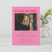 ピンクはっきりしたクモダンレッド2写真卒業パーティー 招待状 (スタンド正面)