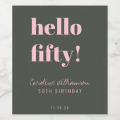 ピンクはっきりしたグモダンリー50誕生日カスタム ワインラベル (シングルラベル)