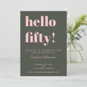 ピンクはっきりしたグモダンリー50誕生日写真 招待状 (スタンド正面)