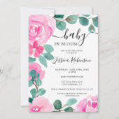 ピンクはっきりしたグリーンフローラ水色ベビーシャワー 招待状 (正面)