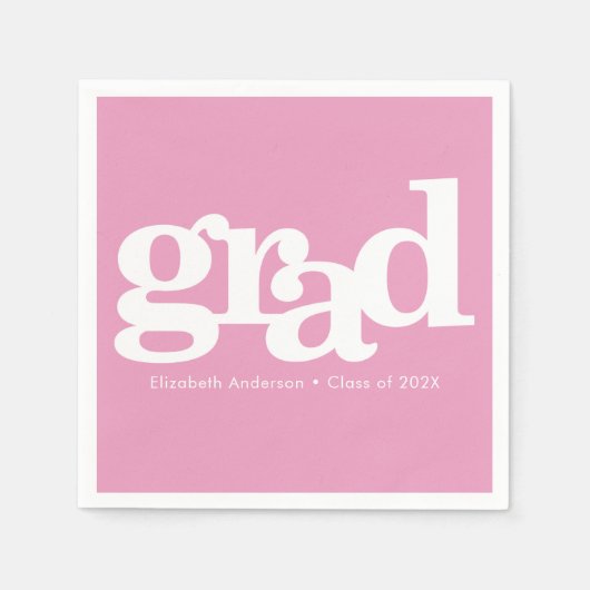 ピンクはっきりしたタイポグラフィモダンカスタム スタンダードカクテルナプキン (正面)