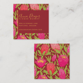 ピンクはっきりしたトロピカルフローラスクエアビジネスカード スクエア名刺