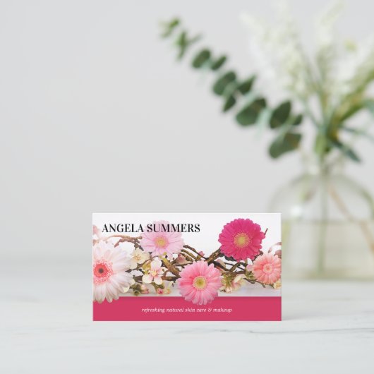 ピンクはっきりしたナチュラル美しいメイクアップアーティスト 名刺 (スタンド正面)