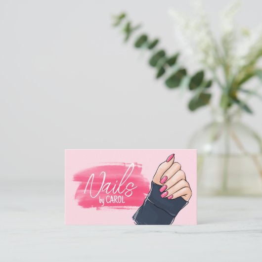 ピンクはっきりしたネイルアーティストサロンネイリストスタジオ 名刺 (スタンド正面)