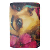 ピンクはっきりしたハイビスカスアンドウーマン抽象芸術ポートレート バスマット (正面縦)