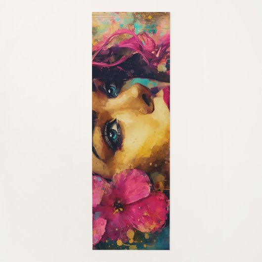 ピンクはっきりしたハイビスカスアンドウーマン抽象芸術ポートレート ヨガマット (正面)