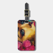 ピンクはっきりしたハイビスカスアンドウーマン抽象芸術ポートレート ラゲッジタグ (正面縦)