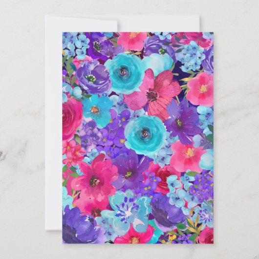 ピンクはっきりしたパープルブルーウォーターブライダルシャワー 招待状 (裏面)