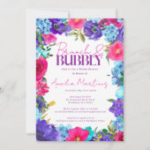 ピンクはっきりしたパープルブルー水色ブランチバブリー 招待状 (正面)