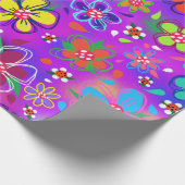 ピンクはっきりしたパープルボホに明るい色の花 ラッピングペーパー (角)