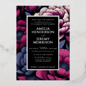 ピンクはっきりしたフローラと詳細フォイル招待状 箔招待状 (正面)
