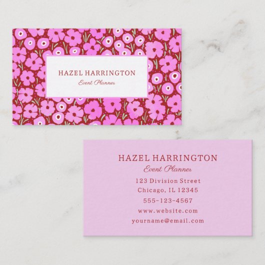 ピンクはっきりしたフローラ名刺イベントプランナー 名刺 (正面/裏面)