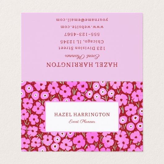 ピンクはっきりしたフローラ折り畳み名刺かわいい 名刺 (外部フラット)